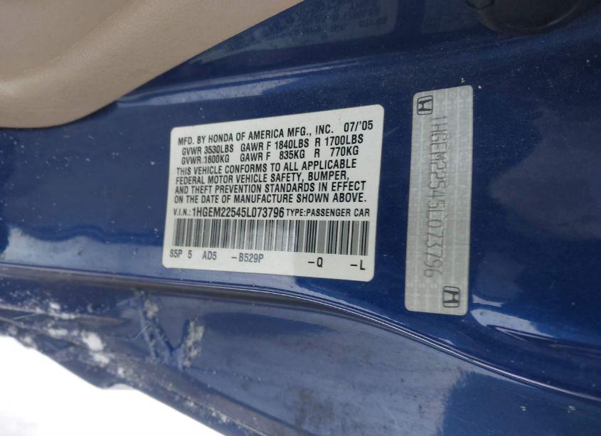 Photo 9 of 2005 Honda Civic LX (VIN 1HGEM22545L073796)