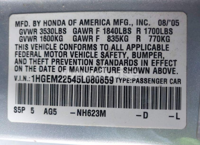 Photo 9 of 2005 Honda Civic LX (VIN 1HGEM22545L080859)