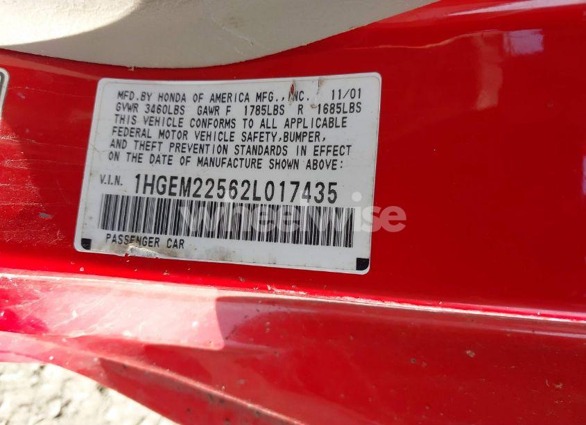 Photo 9 of 2002 Honda Civic LX (VIN 1HGEM22562L017435)