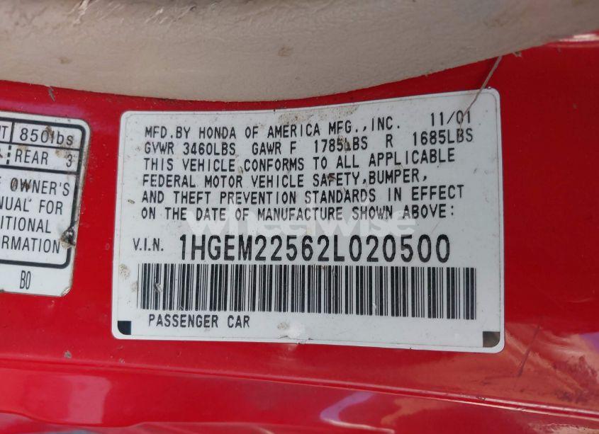 Photo 9 of 2002 Honda Civic LX (VIN 1HGEM22562L020500)