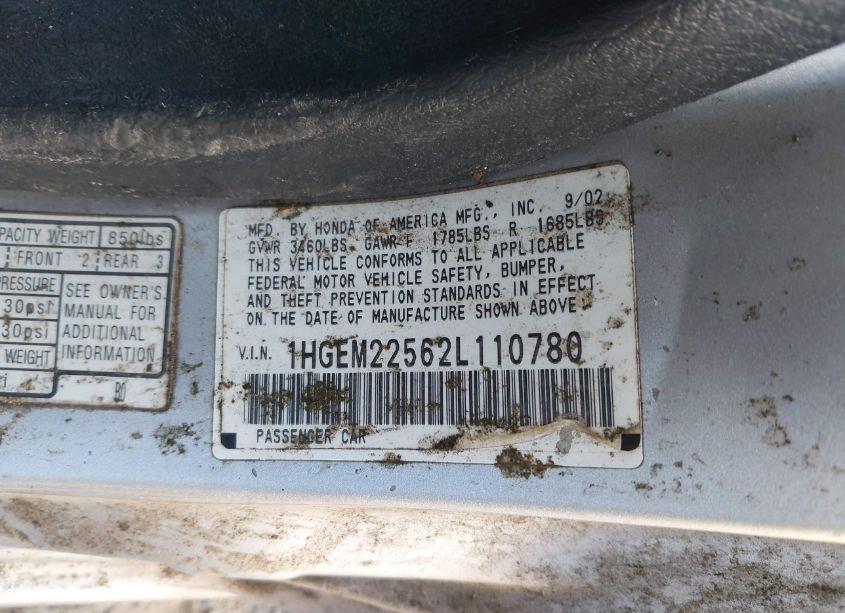 Photo 9 of 2002 Honda Civic LX (VIN 1HGEM22562L110780)