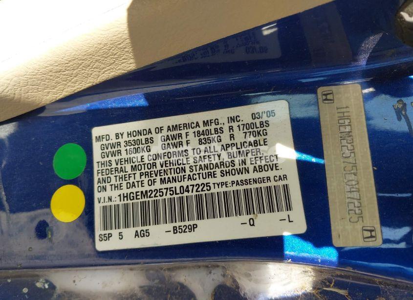 Photo 9 of 2005 Honda Civic LX (VIN 1HGEM22575L047225)