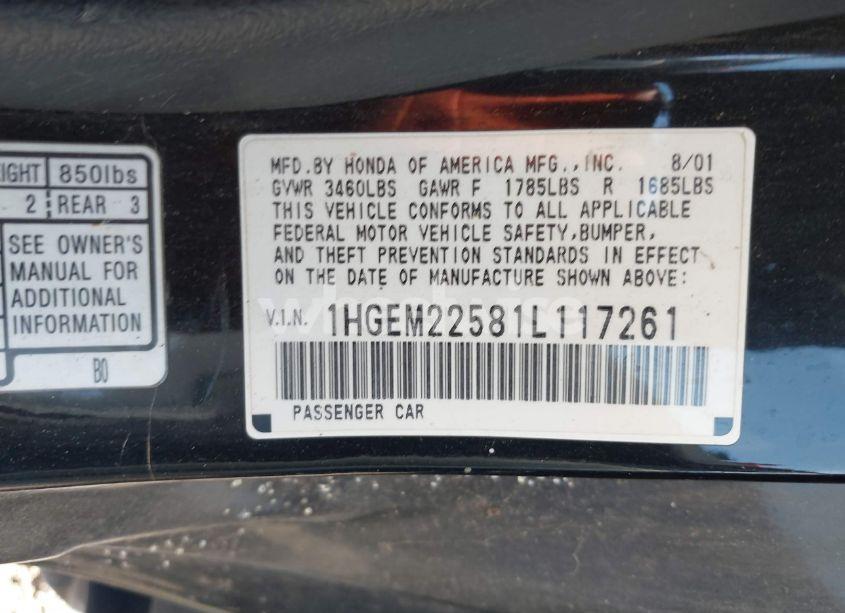 Photo 9 of 2001 Honda Civic LX (VIN 1HGEM22581L117261)