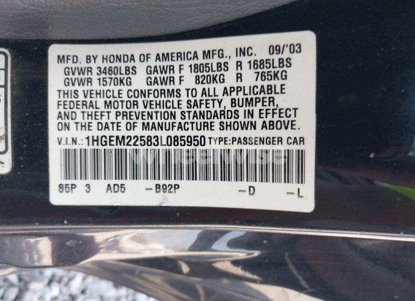 Photo 9 of 2003 Honda Civic LX (VIN 1HGEM22583L085950)