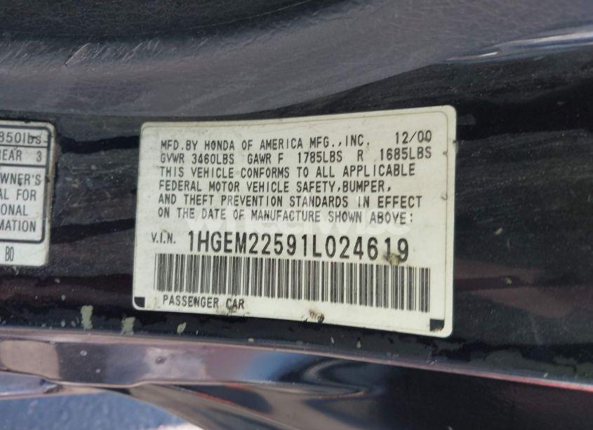 Photo 9 of 2001 Honda Civic LX (VIN 1HGEM22591L024619)