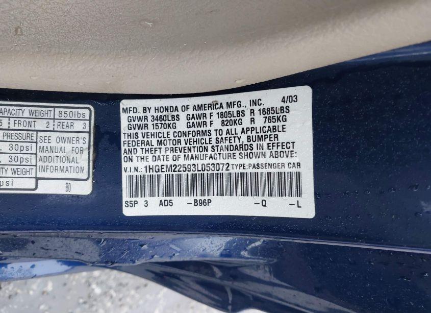 Photo 9 of 2003 Honda Civic LX (VIN 1HGEM22593L053072)