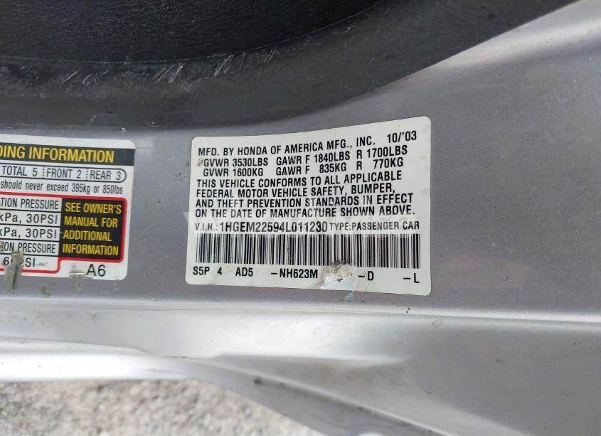 Photo 9 of 2004 Honda Civic LX (VIN 1HGEM22594L011230)