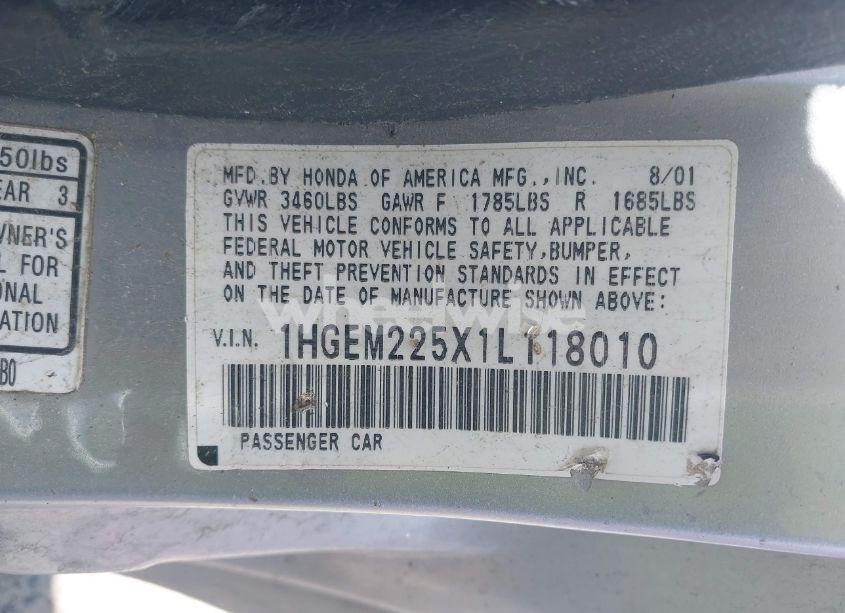 Photo 9 of 2001 Honda Civic LX (VIN 1HGEM225X1L118010)