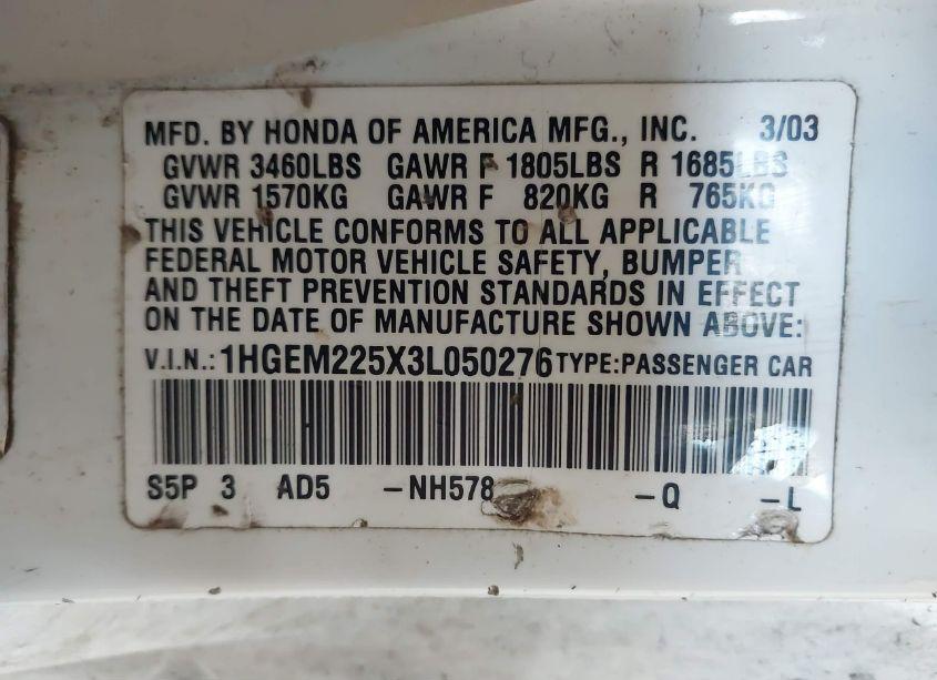 Photo 9 of 2003 Honda Civic LX (VIN 1HGEM225X3L050276)