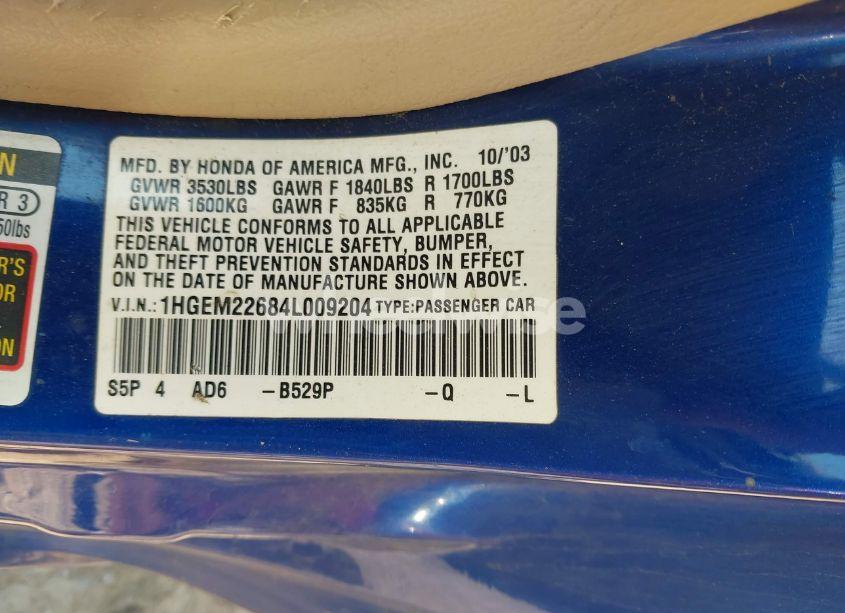 Photo 9 of 2004 Honda Civic LX (VIN 1HGEM22684L009204)