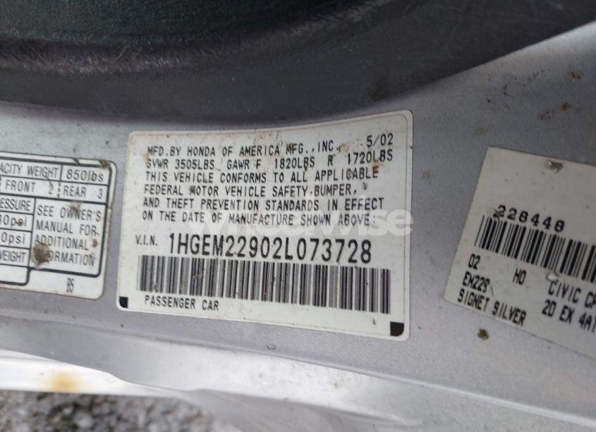 Photo 9 of 2002 Honda Civic EX (VIN 1HGEM22902L073728)