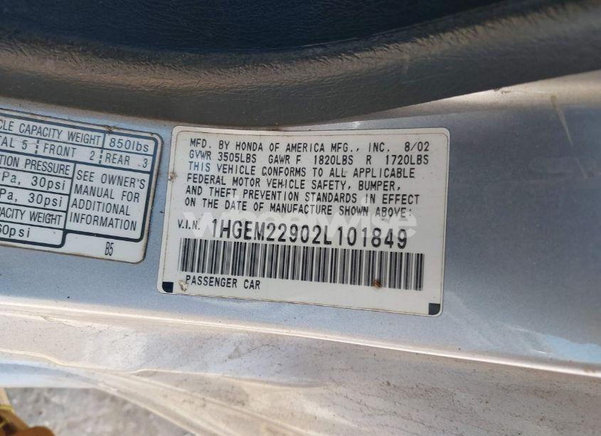 Photo 9 of 2002 Honda Civic EX (VIN 1HGEM22902L101849)