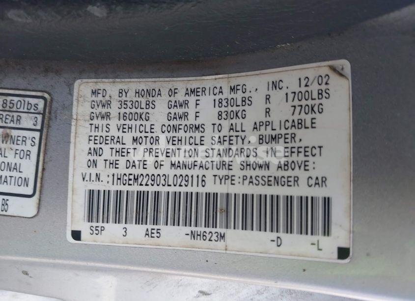 Photo 9 of 2003 Honda Civic EX (VIN 1HGEM22903L029116)