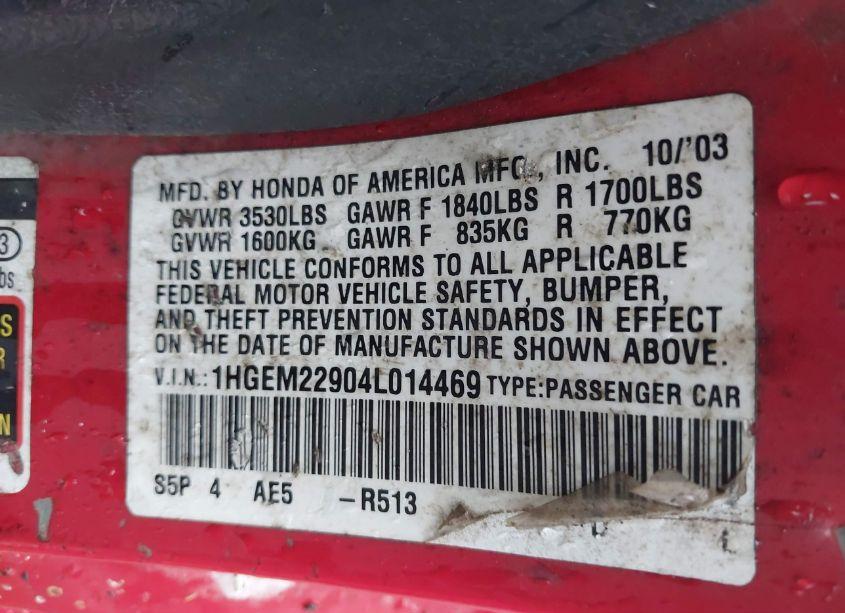 Photo 9 of 2004 Honda Civic EX (VIN 1HGEM22904L014469)