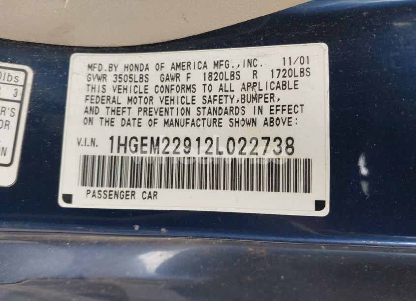 Photo 9 of 2002 Honda Civic EX (VIN 1HGEM22912L022738)