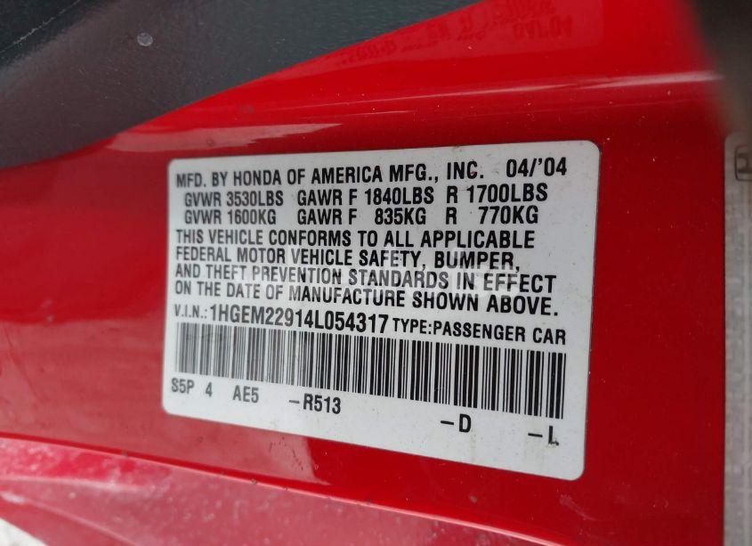 Photo 9 of 2004 Honda Civic EX (VIN 1HGEM22914L054317)