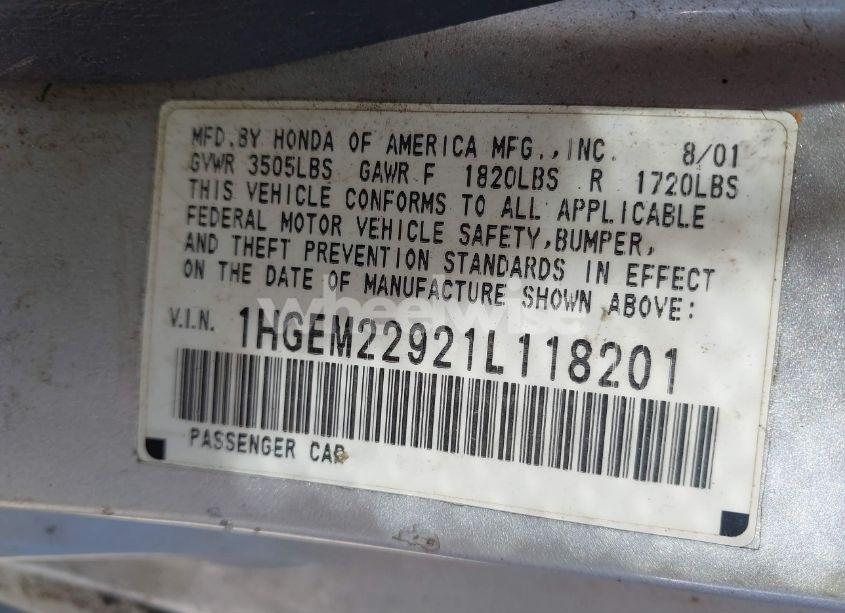 Photo 9 of 2001 Honda Civic EX (VIN 1HGEM22921L118201)