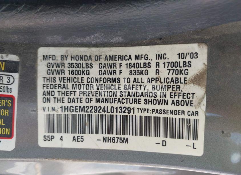 Photo 9 of 2004 Honda Civic EX (VIN 1HGEM22924L013291)