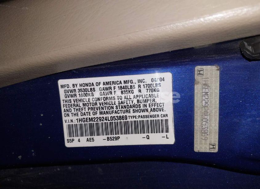 Photo 9 of 2004 Honda Civic EX (VIN 1HGEM22924L053869)