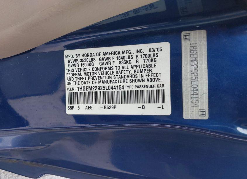 Photo 9 of 2005 Honda Civic EX (VIN 1HGEM22925L044154)
