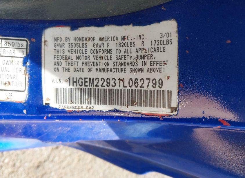 Photo 9 of 2001 Honda Civic EX (VIN 1HGEM22931L062799)