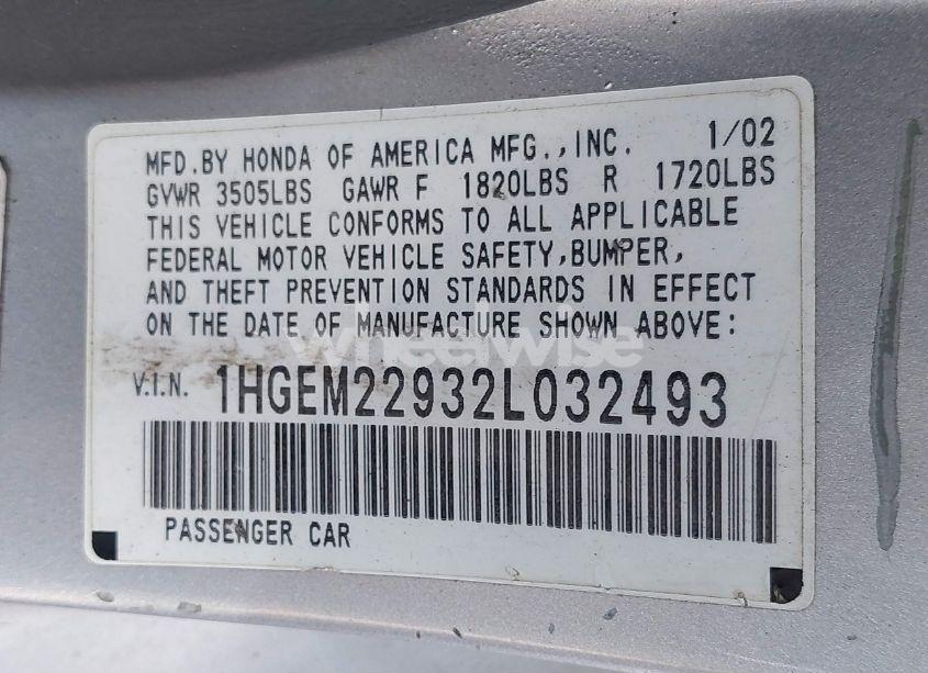 Photo 9 of 2002 Honda Civic EX (VIN 1HGEM22932L032493)