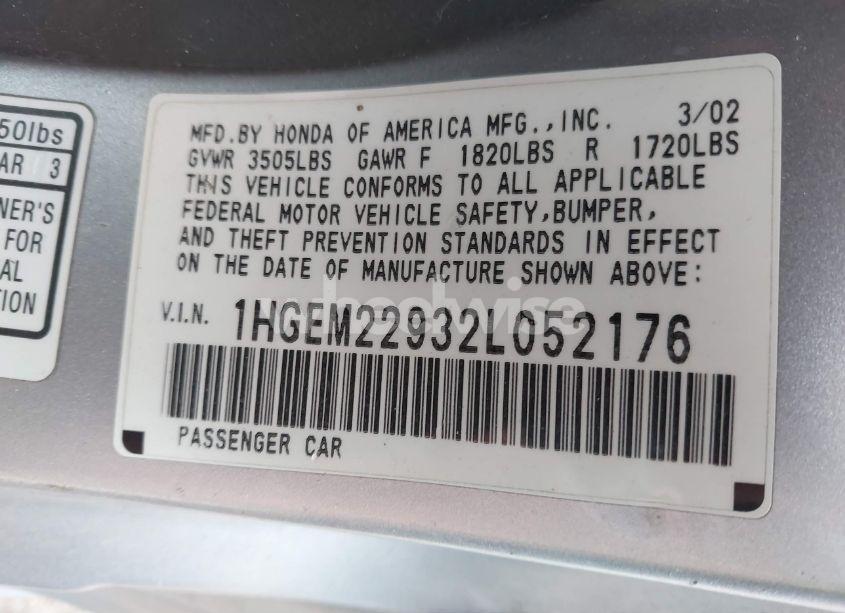 Photo 9 of 2002 Honda Civic EX (VIN 1HGEM22932L052176)