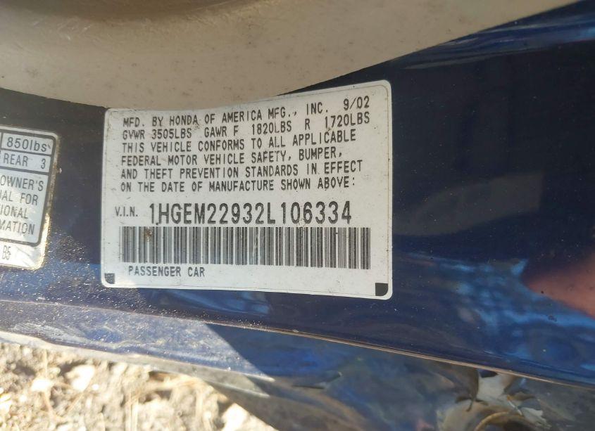 Photo 9 of 2002 Honda Civic EX (VIN 1HGEM22932L106334)