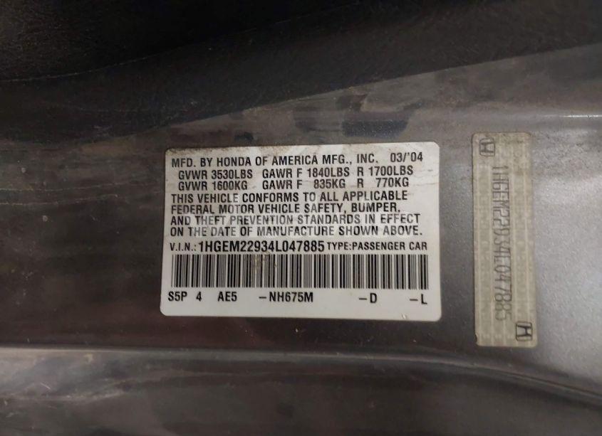 Photo 9 of 2004 Honda Civic EX (VIN 1HGEM22934L047885)