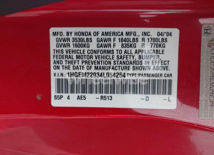 Photo 9 of 2004 Honda Civic EX (VIN 1HGEM22934L054254)