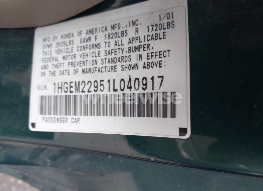 Photo 9 of 2001 Honda Civic EX (VIN 1HGEM22951L040917)