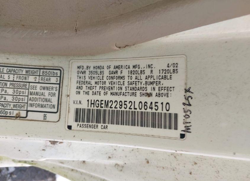 Photo 9 of 2002 Honda Civic EX (VIN 1HGEM22952L064510)