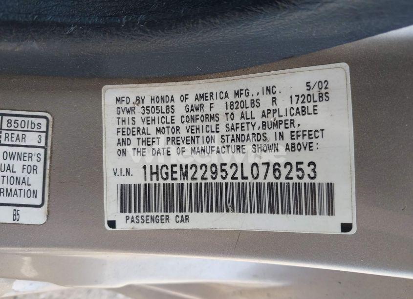 Photo 9 of 2002 Honda Civic EX (VIN 1HGEM22952L076253)