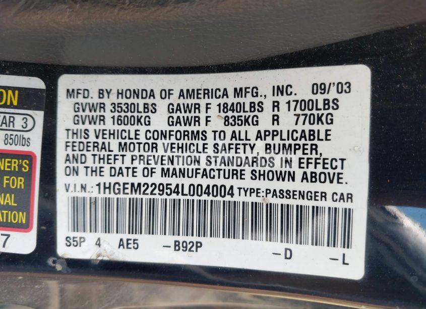 Photo 9 of 2004 Honda Civic EX (VIN 1HGEM22954L004004)