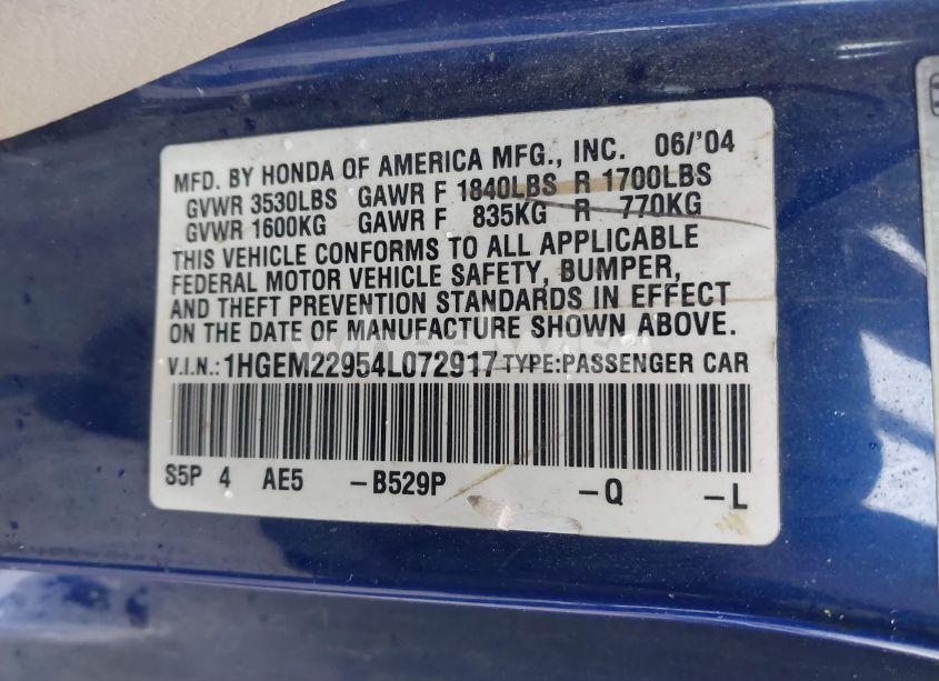 Photo 9 of 2004 Honda Civic EX (VIN 1HGEM22954L072917)