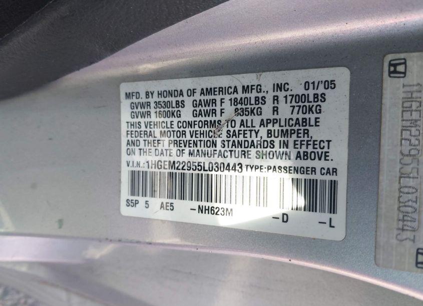 Photo 9 of 2005 Honda Civic EX (VIN 1HGEM22955L030443)