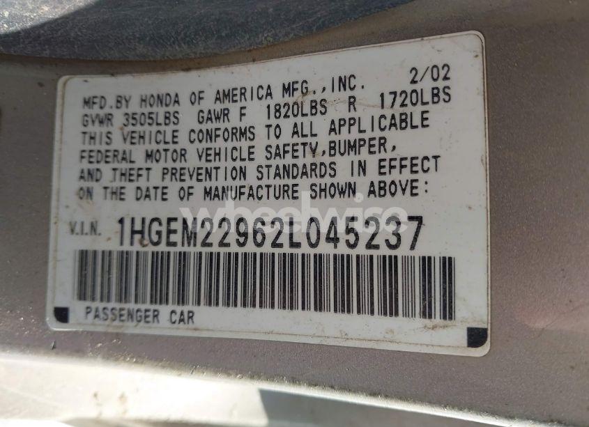 Photo 9 of 2002 Honda Civic EX (VIN 1HGEM22962L045237)