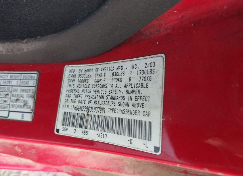 Photo 9 of 2003 Honda Civic EX (VIN 1HGEM22963L037981)