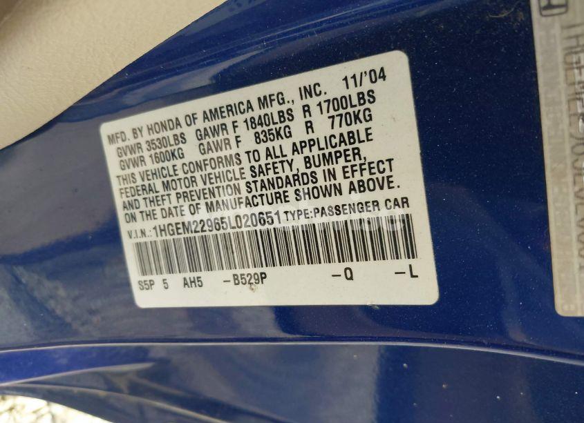 Photo 9 of 2005 Honda Civic EX (VIN 1HGEM22965L020651)