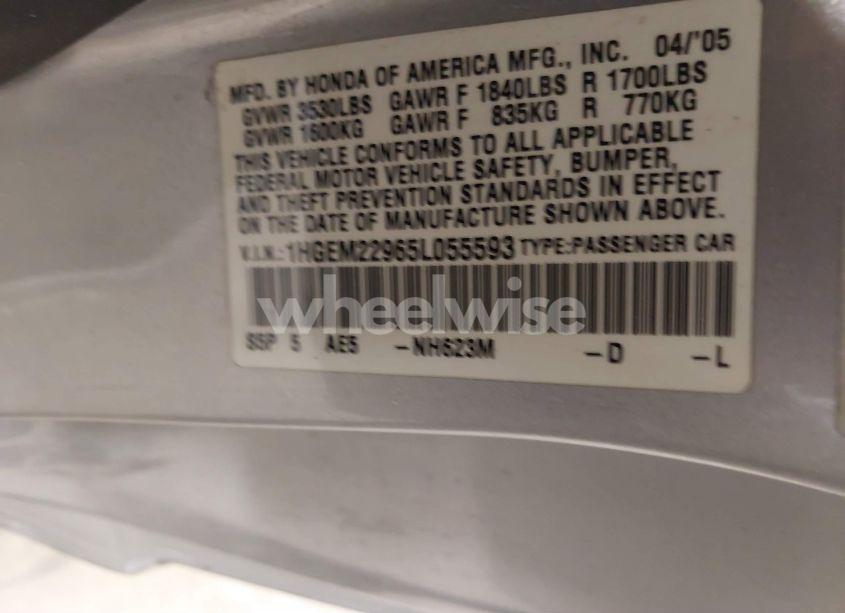 Photo 9 of 2005 Honda Civic EX (VIN 1HGEM22965L055593)