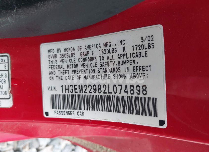 Photo 9 of 2002 Honda Civic EX (VIN 1HGEM22982L074898)