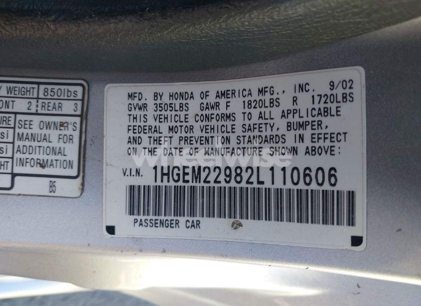 Photo 9 of 2002 Honda Civic EX (VIN 1HGEM22982L110606)