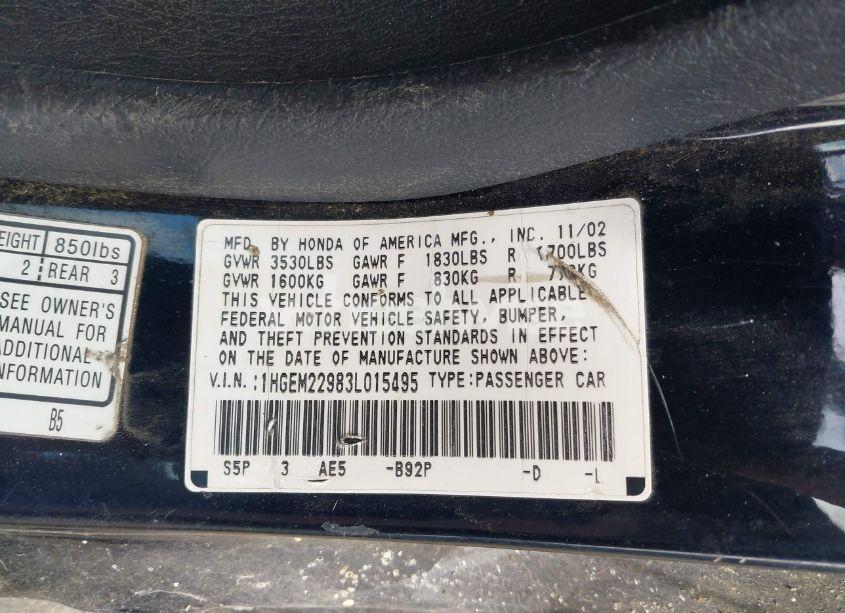 Photo 9 of 2003 Honda Civic EX (VIN 1HGEM22983L015495)