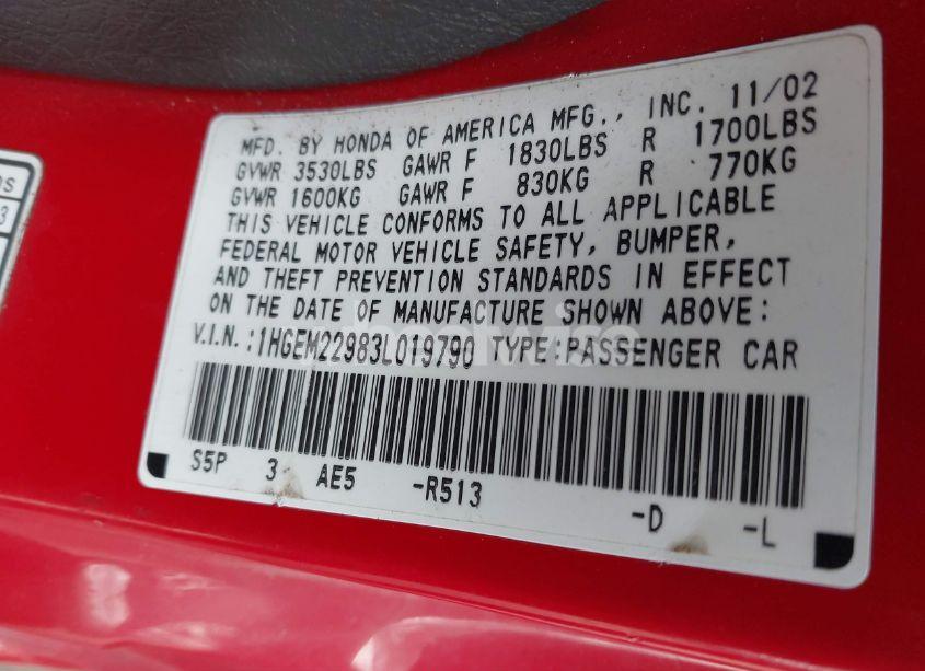 Photo 9 of 2003 Honda Civic EX (VIN 1HGEM22983L019790)