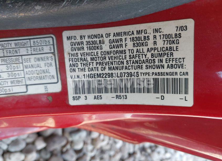Photo 9 of 2003 Honda Civic EX (VIN 1HGEM22983L073946)