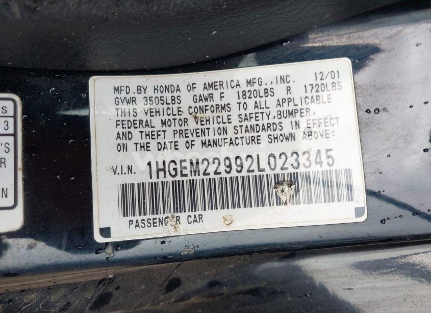 Photo 9 of 2002 Honda Civic EX (VIN 1HGEM22992L023345)