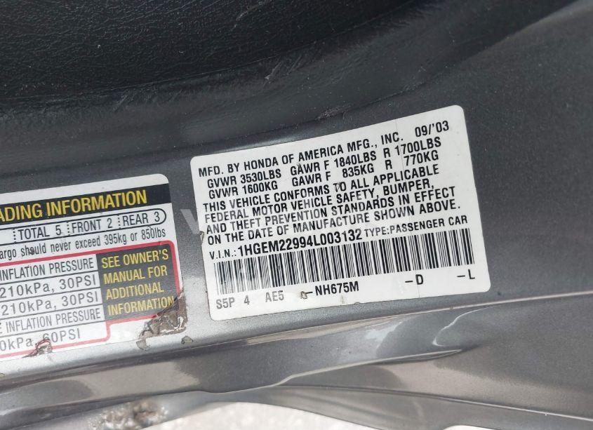 Photo 9 of 2004 Honda Civic EX (VIN 1HGEM22994L003132)