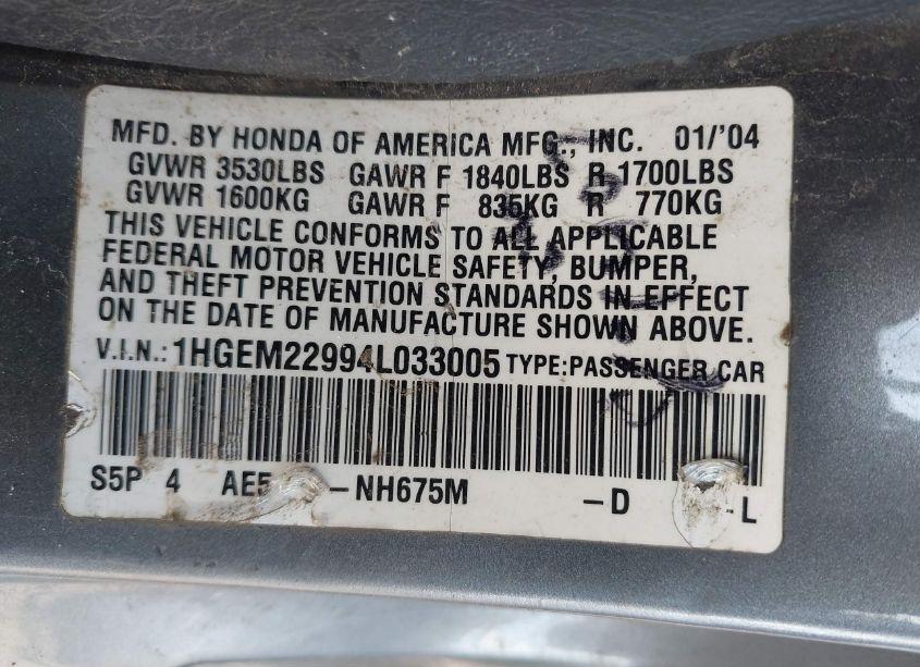 Photo 9 of 2004 Honda Civic EX (VIN 1HGEM22994L033005)