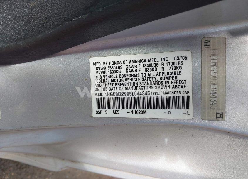 Photo 9 of 2005 Honda Civic EX (VIN 1HGEM22995L044345)
