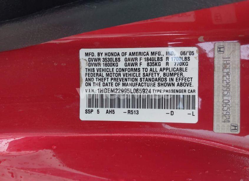 Photo 9 of 2005 Honda Civic EX (VIN 1HGEM22995L065924)